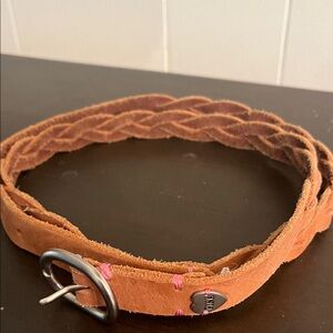 Victoria's Secret Braided Suede Belt in Tan-Brown with Pink Stitching